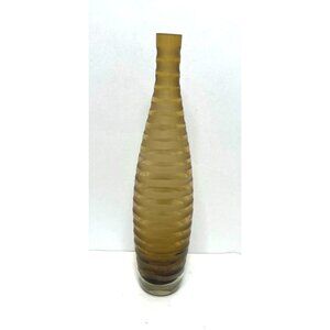 Hand Blown Vintage Etched Striped Amber Honey Brown 12" High Vase Tall